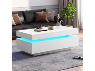 Table basse led 100 x 50 x 35 cm blanche brillante 2 tiroirs panneaux agglomérés usb rangement salon moderne chic pratique déco