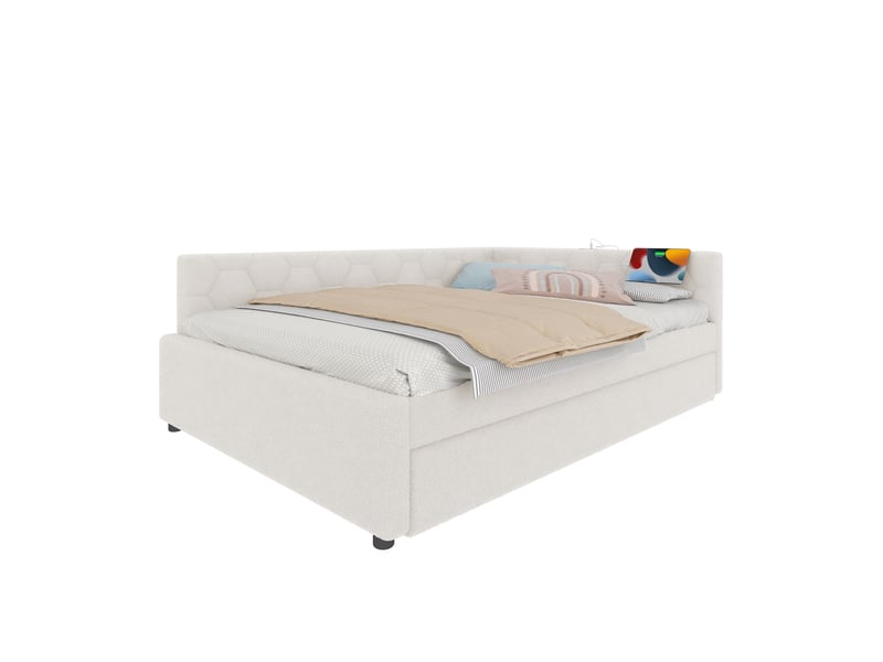 Lit de jour 140*200cm sans matelas avec sommier, lit gigogne, usb et type-c, velours blanc pour chambre  - Conforama A