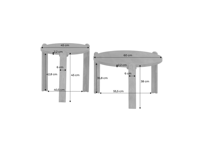  Set de 2 tables basses rondes bois de manguier naturel - pallavi  - Conforama D