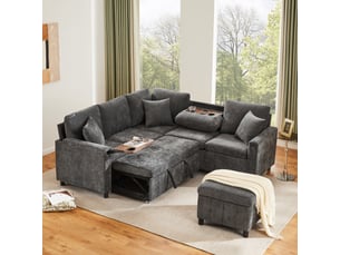 Canapé d'angle réversible convertible <strong>STILVORA</strong> <strong></strong> 4 places Tissu Gris