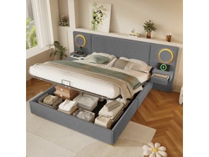 Lit coffre 180x200 cm velours gris avec led et port usb lit double rangement hydraulique