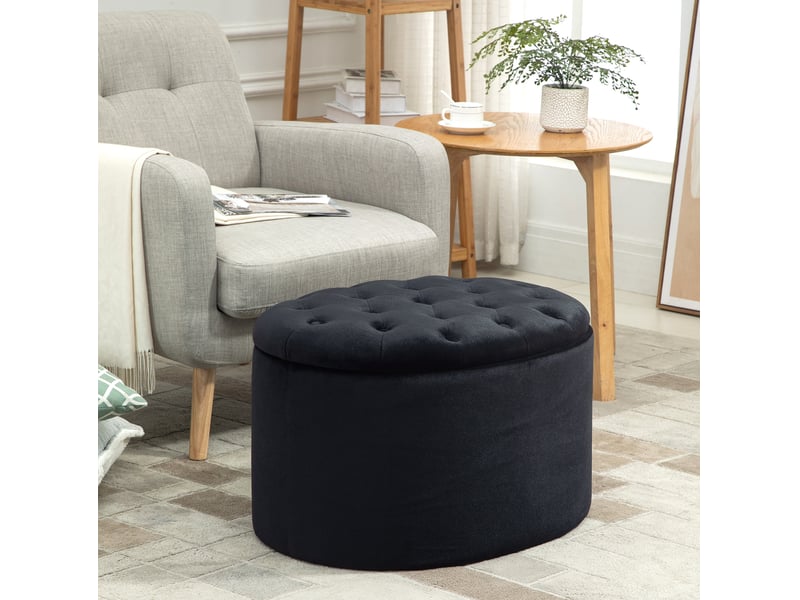  Banc de rangement tcqpz ovale noir 71 x 52 x 42 cm polyester aspect velours  - Conforama B