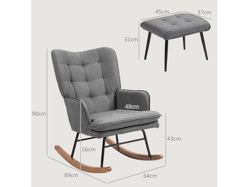  Fauteuil à bascule gris foncé avec repose-pieds, structure acier et bois  - Conforama C