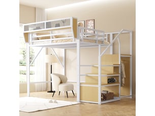 Lit mezzanine 140x200 cm <strong>MERAX</strong>  <strong>lit enfant blanc</strong> coloris blanc