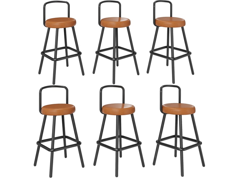 Lot de 6 tabourets de bar,37x37x90,5 cm,avec dossier,similicuir pu,marron - Conforama A