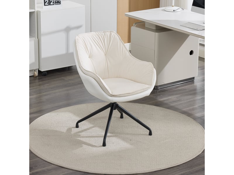  Fauteuil de bureau pivotant à retour automatique, assise ergonomique en similicuir beige, 69 × 65 × 46 cm  - Conforama C