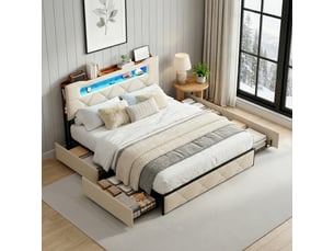 Lit avec rangement 140x190 cm <strong>Lonelyo</strong> <strong></strong> coloris beige