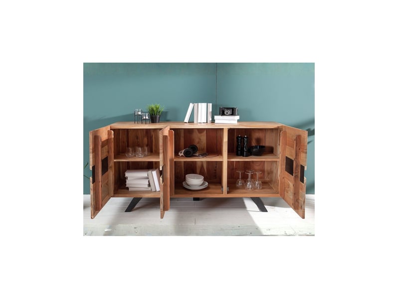 Buffet orkan 150 cm en bois massif d'acacia verni – 3 portes et 6 niches - Conforama E