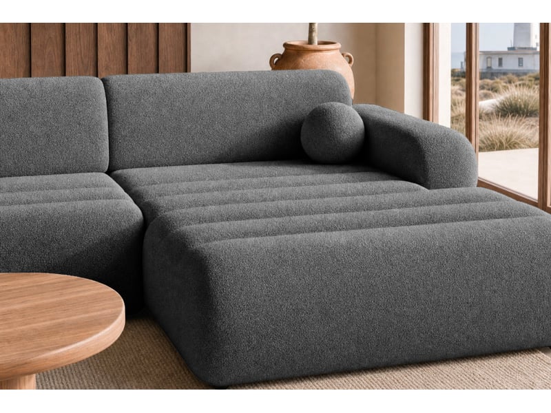  Bordilla - canapé d'angle convertible tissu chenille 4 places gris foncé droit  - Conforama E