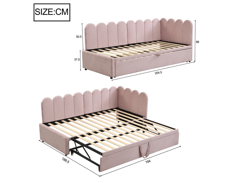  Canapé-lit d’angle 2-en-1 velours rose convertible couchage extensible gain de place 90x180x200 cm  - Conforama C