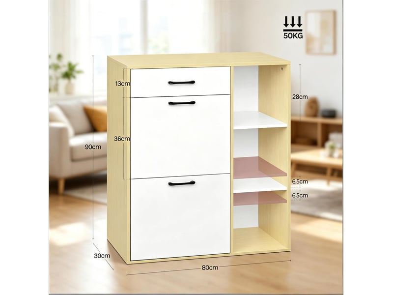 Meuble à chaussures 80x30x90 cm 3-en-1 bois mdf blanc  - Conforama E