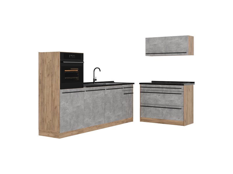  Vicco cuisine, bétonchêne doré, 220cm sans plan de travail  - Conforama A