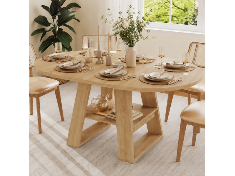  Table à manger ronde extensible 110150x110 cm mdf coloris chêne clair  - Conforama D