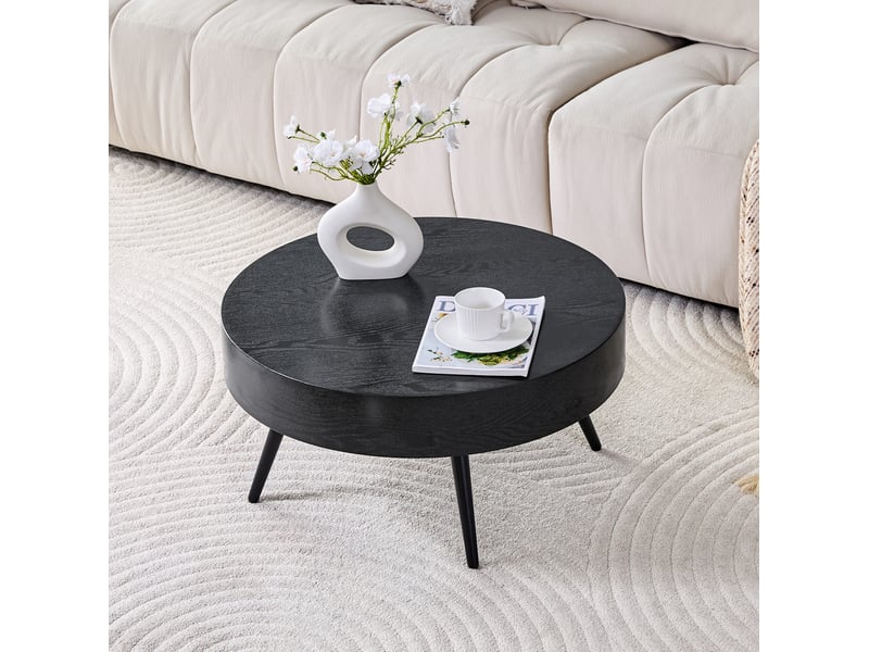  Table basse ronde noire effet bois, mdf et métal, ø 70 x h 35,5 cm  - Conforama B