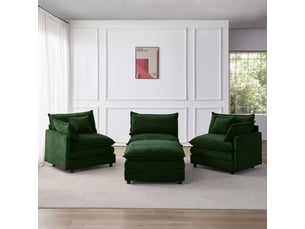 Canapé d'angle modulable 3 places en tissu vert avec pouf mobile, confort familial pour votre salon