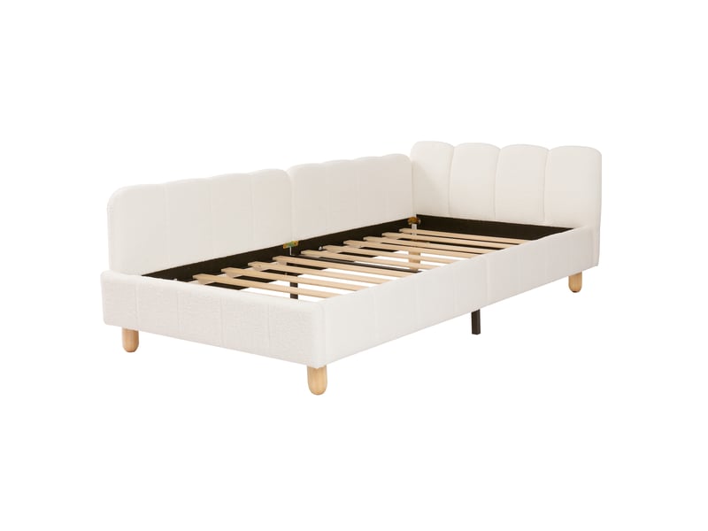  Lit simple,90x200 cm,avec tête de lit rembourrée et barrière,bouclette,beige  - Conforama D