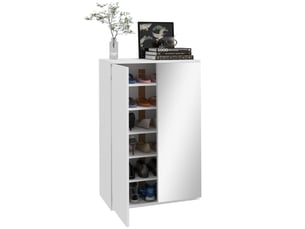 Meuble à chaussures avec miroir pour 18 paires de chaussures, 5 étagères réglables, pour entrée, 60 x 32 x 95 cm, blanc