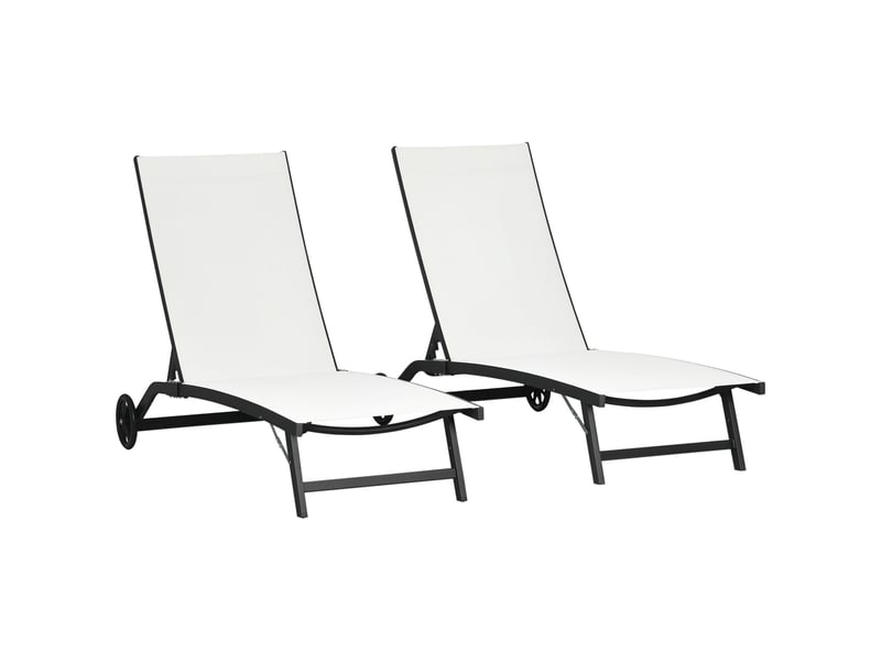  Ensemble de 2 chaises longues avec dossier inclinable, en aluminium et tissu respirant, 66 x 165 x 102 cm, couleur crème  - Conforama A