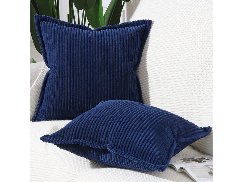  Lot de 2 housses de coussin en velours côtelé rayé boho housse de coussin douce pour canapé chambre à coucher bleu foncé 45 x 45 cm pillow cover - Conforama A