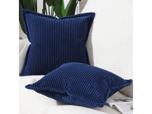 Lot de 2 housses de coussin en velours côtelé rayé boho housse de coussin douce pour canapé chambre à coucher bleu foncé 45 x 45 cm