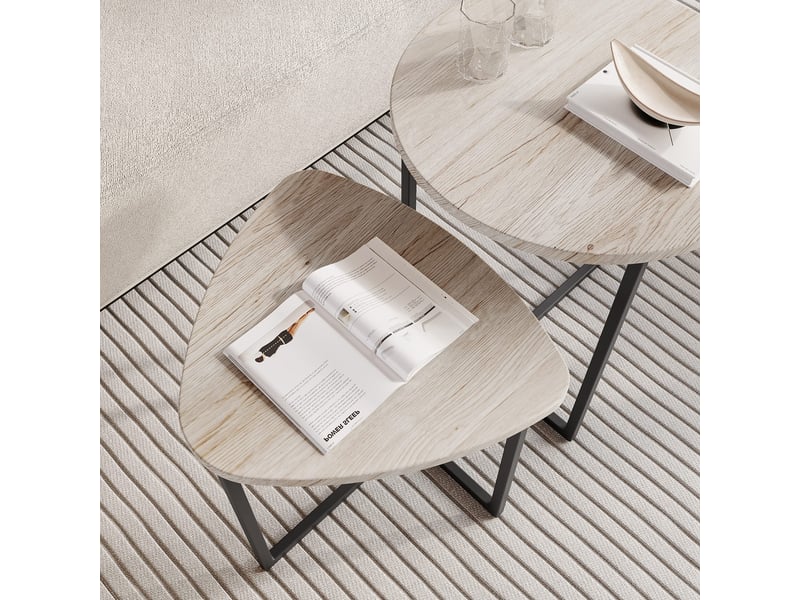  Tables basses gigognes lot de 2 avec plateau en forme de cœur et structure métallique, style industriel, salon  - Conforama C