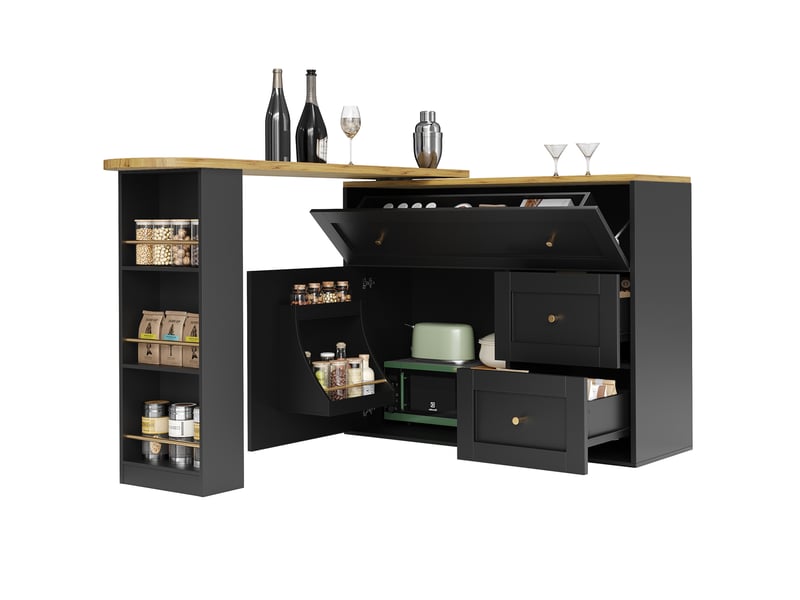  Bar haut extensible 138-204x39x105 cm avec rangement mdf métal noir  - Conforama A