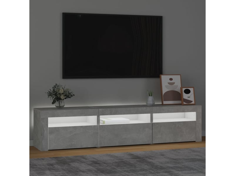  Meuble tv - banc tv - meuble de rangement avec lumières led gris béton 180x35x40 cm  - Conforama C