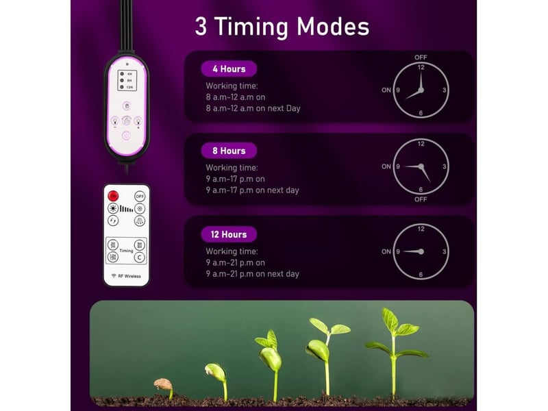  Lampe de plante 80 led, lampe de croissance 360°, 4 têtes spectre complet, minuterie 4h8h12h  - Conforama E