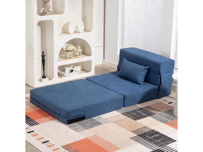 Fauteuil-lit 3-en-1 pliable,80x80x64 cm,tissu aspect flanelle,bleu foncé - Conforama B