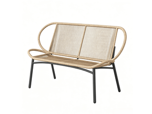 Banc de jardin 2 places 138 x 62 x 83 cm – noir et bois naturel – assise tressée pour extérieur