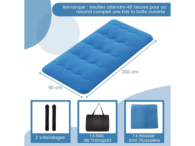 Costway matelas futon japonais pliable 90 x 200 cm, housse lavable, matelas de sol avec sac de transport (bleu marine) - Conforama C