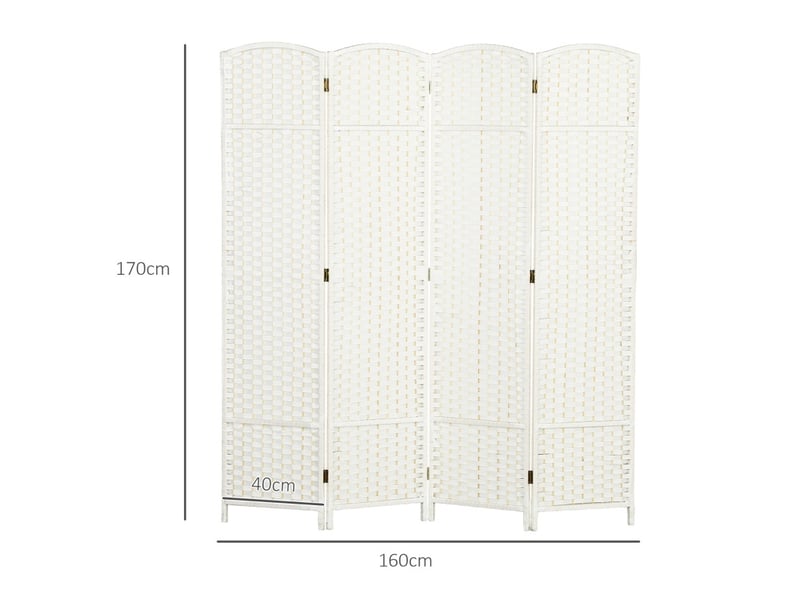  Paravent pliable 4 panneaux avec motif tissé en bois et polypropylène blanc 160 × 1,6 × 170 cm  - Conforama D
