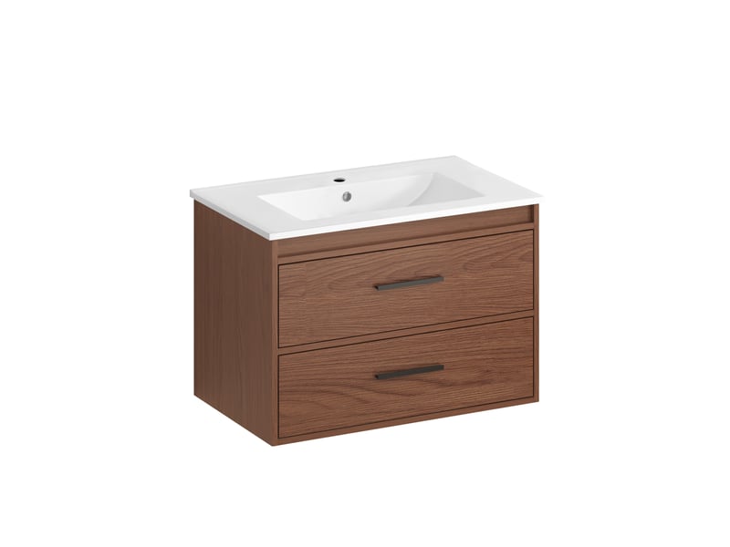 Armoire de salle de bain en mdf rouge brun avec 2 tiroirs coulissants, espace de rangement pour salle de bain, 75 cm - Conforama A