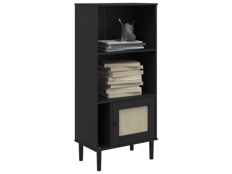  Bibliothèque, meuble de rangement salon senja aspect de rotin noir bois massif de pin  - Conforama C
