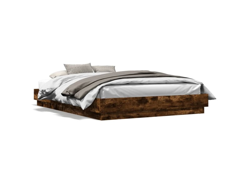 Lit double- lit adulte - cadre de lit avec led sans matelas chêne fumé 120x200 cm - Conforama D