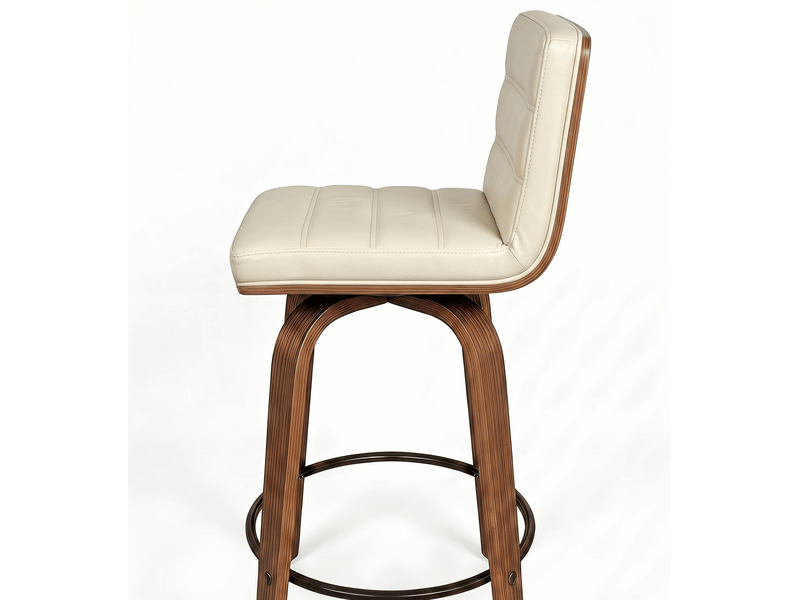  Lot de 2 tabourets de bar pivotants 48x40x90 cm en polyuréthane, avec repose-pieds, pour bar, pratique, bois, crème  - Conforama E