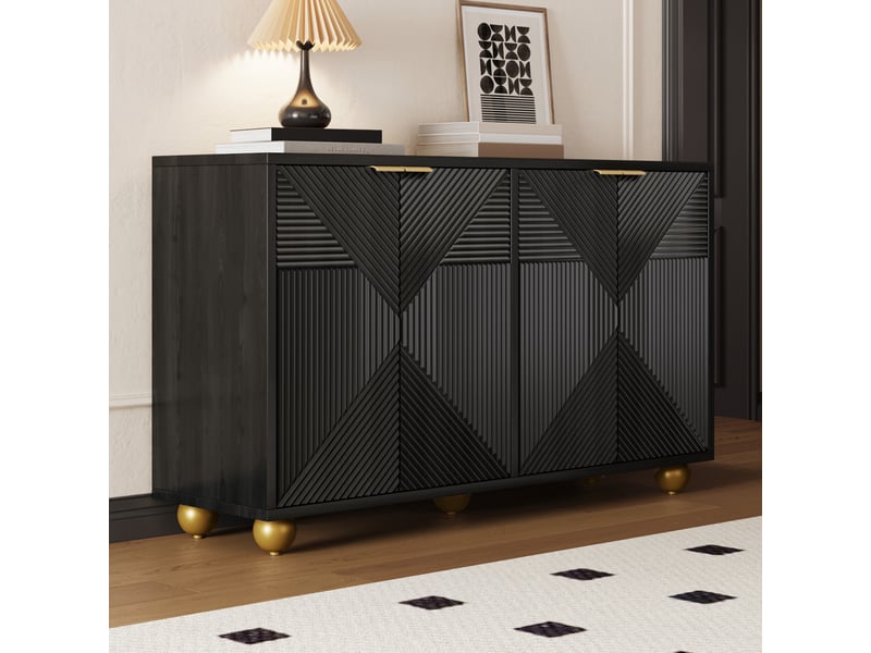 Buffet bahut salle à manger, meuble de rangement 4 portes gravées avec étagères réglables, 120x35x71,5 cm - noir  - Conforama D