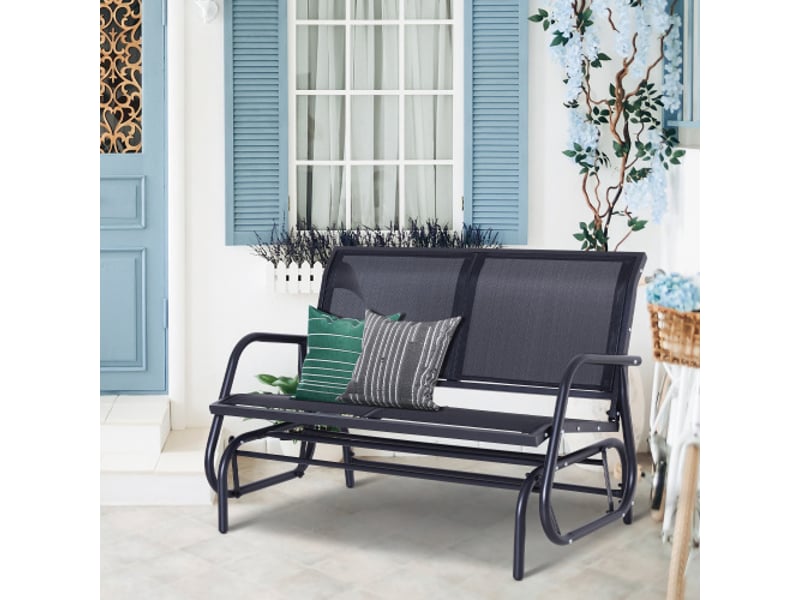  Balancelle de jardin 2 places en métal noir, banc à bascule, mobilier extérieur, 120x70x88 cm  - Conforama B