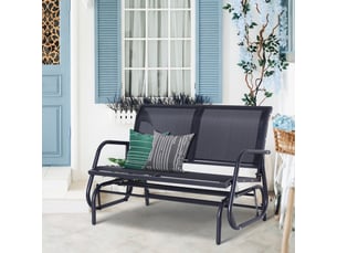 Balancelle de jardin 2 places en métal noir, banc à bascule, mobilier extérieur, 120x70x88 cm