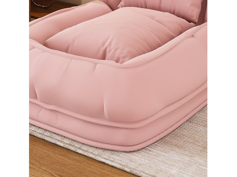  Fauteuil pouf convertible 1 place en tissu côtelé rose, 5 positions 90°-180°, avec 2 coussins, pliable et compact  - Conforama D
