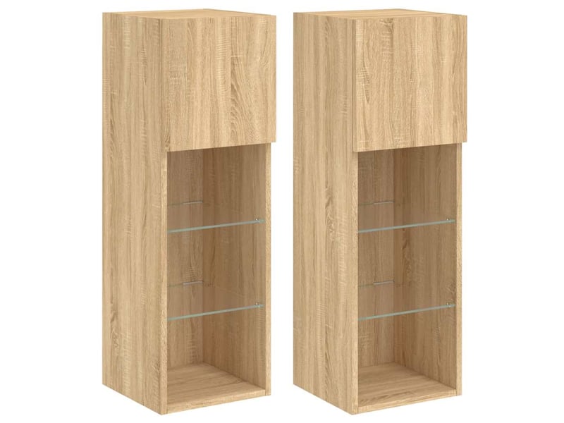 Lot de 2 meuble tv avec lumières led chêne sonoma 30,5x30x90 cm  - Conforama A