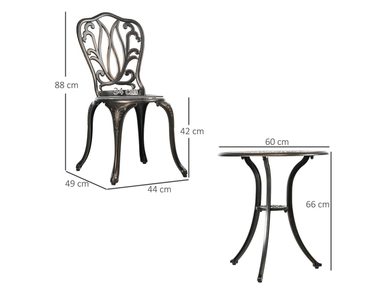  Ensemble salon de jardin 2 places 2 chaises + table ronde style charme rétro en fonte d'aluminium, bronze  - Conforama E