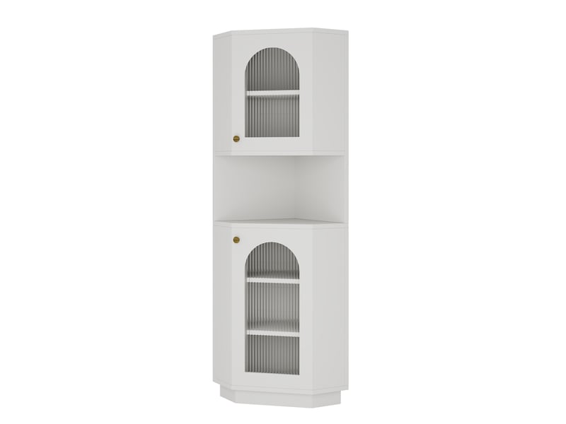Meuble de rangement d'angle blanc avec éclairage led et verre texturé - Conforama E