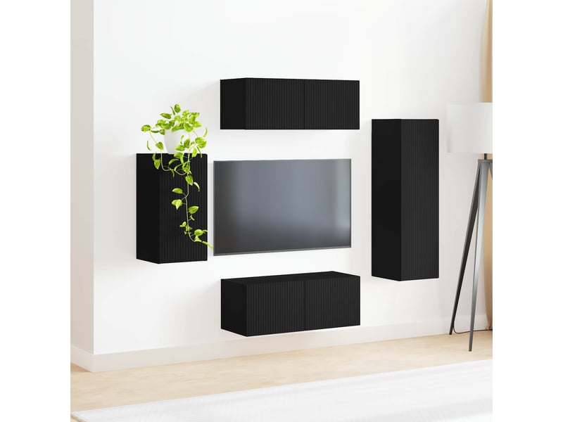  Ensemble meuble tv - banc tv - meuble de rangement 4 pcs noir bois d'ingénierie  - Conforama D