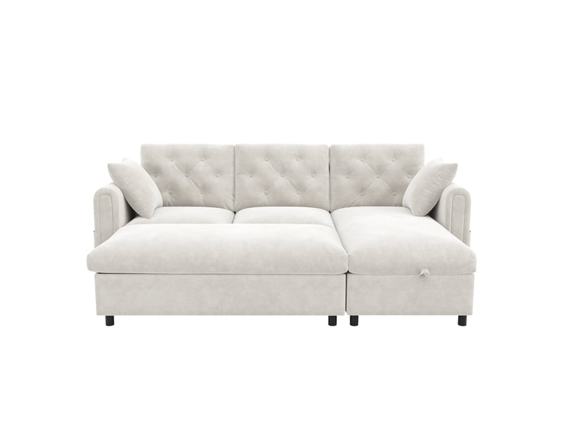  Canapé d'angle lora beige 219x131x86 cm avec méridienne réversible et pouf coffre de rangement  - Conforama A