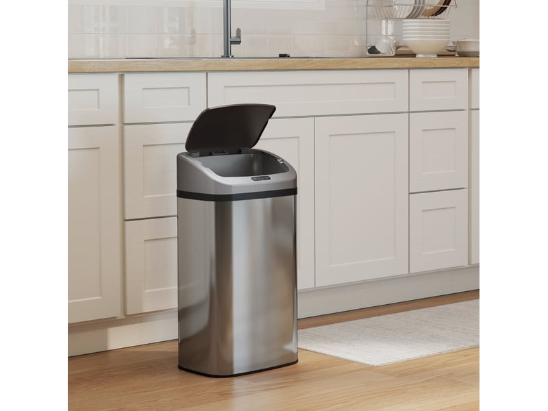  Poubelle à capteur tcqpz 48 l 33 x 25 x 69 cm ouverture automatique acier inoxydable argenté  - Conforama E