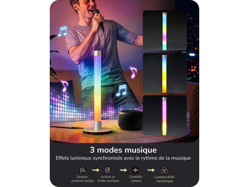  Lampe de table led rgb et blanc chaud 2700k avec synchronisation musicale telecommande argent acrylic 370618_AADHM51015_6_DROPFR - Conforama E