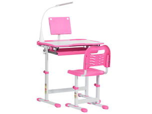 Ensemble chaise et bureau pour enfants avec lampe led hauteur réglable plateau incliné support de lecture rose