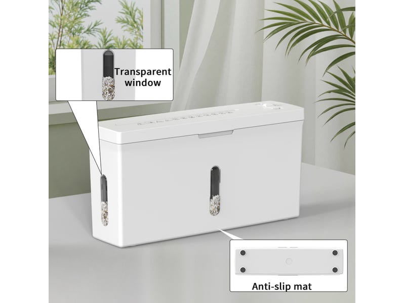  Destructeur de documents de bureau p-5 35,5 x 9,5 x 18 cm blanc abs et pc, coupe micro 4 feuilles  - Conforama E