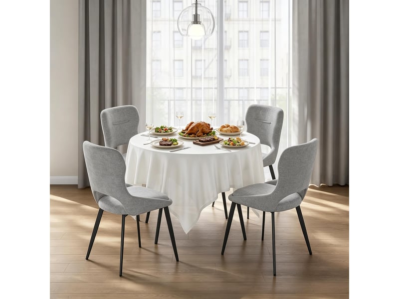  Chaise de salle à manger lot de 4 avec accoudoirs  - dossier enveloppant pieds en bois chenille gris  - Conforama B